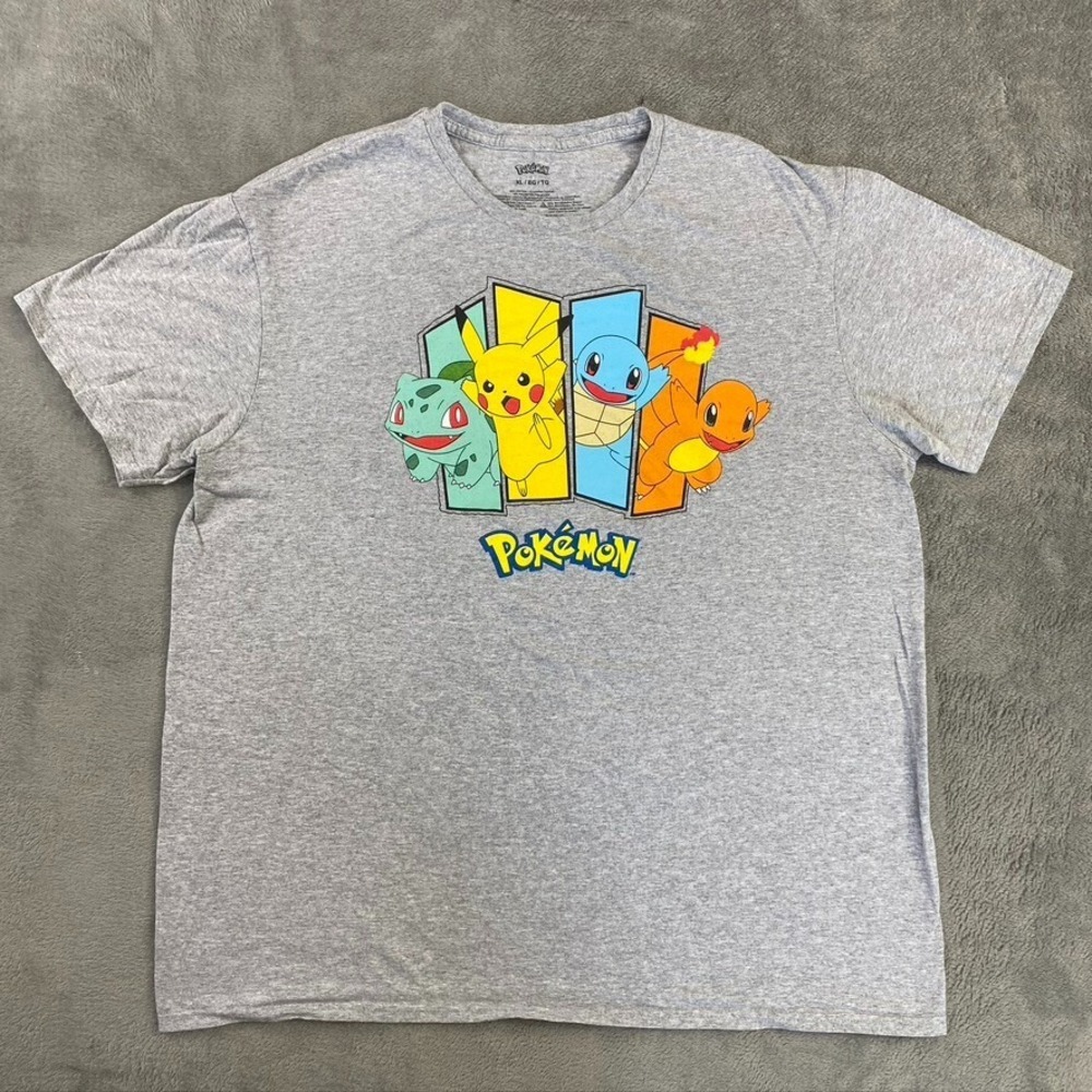 Pokemon‎ Shirt Adult XL Gray TShirt Starters Four Box Image Cartoon Graphic Tees